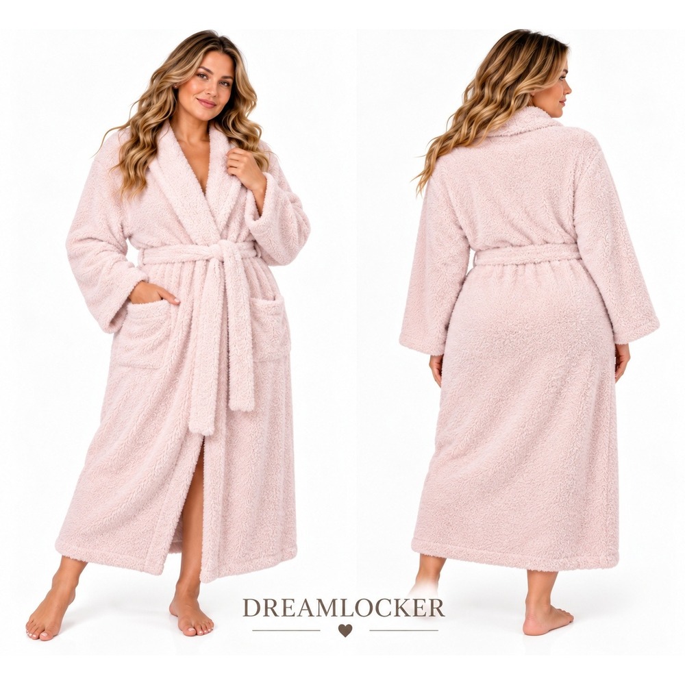Barefoot Dreams CozyChic Robe Size 3 1X Blush Pink Long Belted Plush Bathrobe
